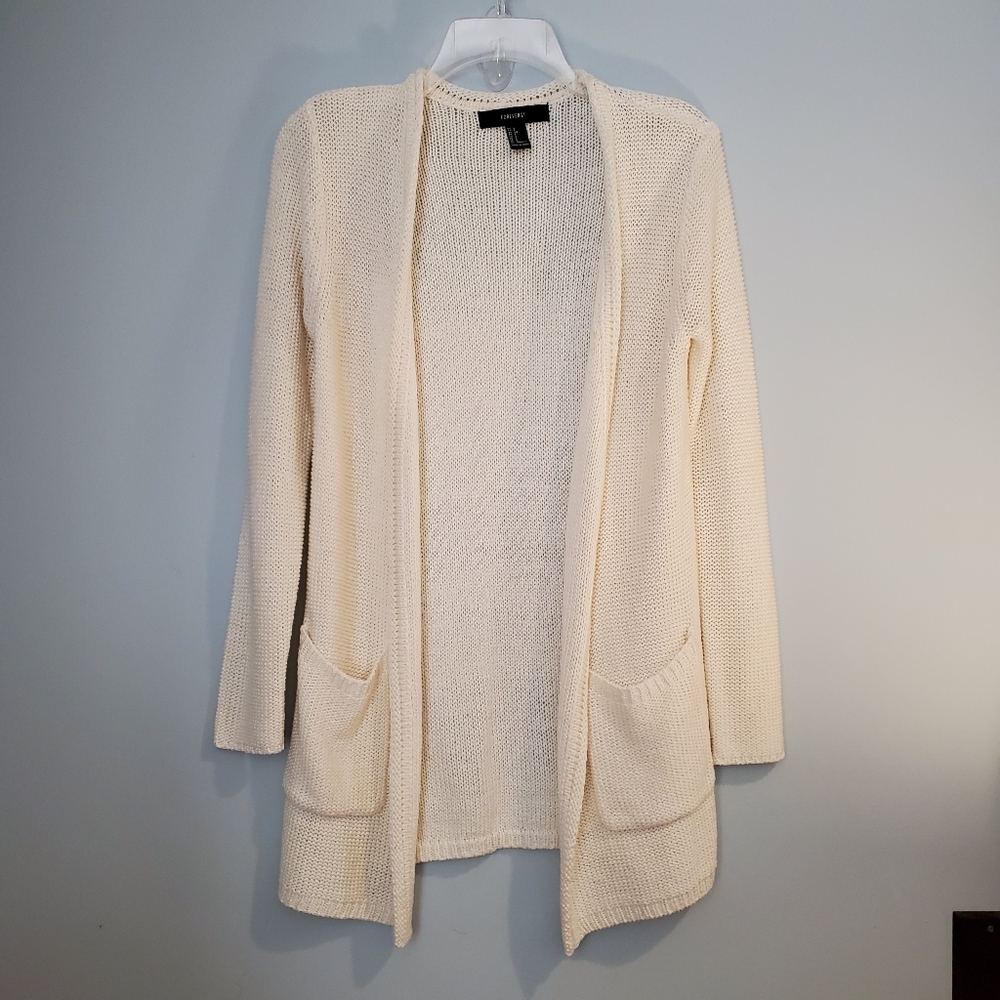 FOREVER 21 Cream Knit Cardigan, Size S